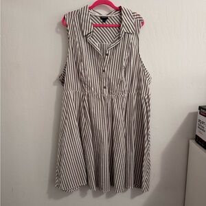 Torrid Striped Sleeveless Button-Front Dress - Gray & White